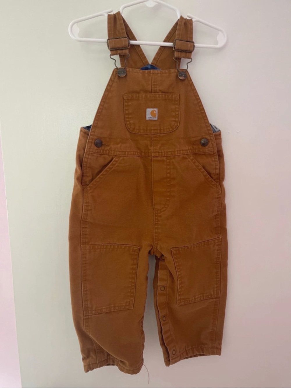 Carhartt Kids' Tan Canvas Overalls with Pocket Patch